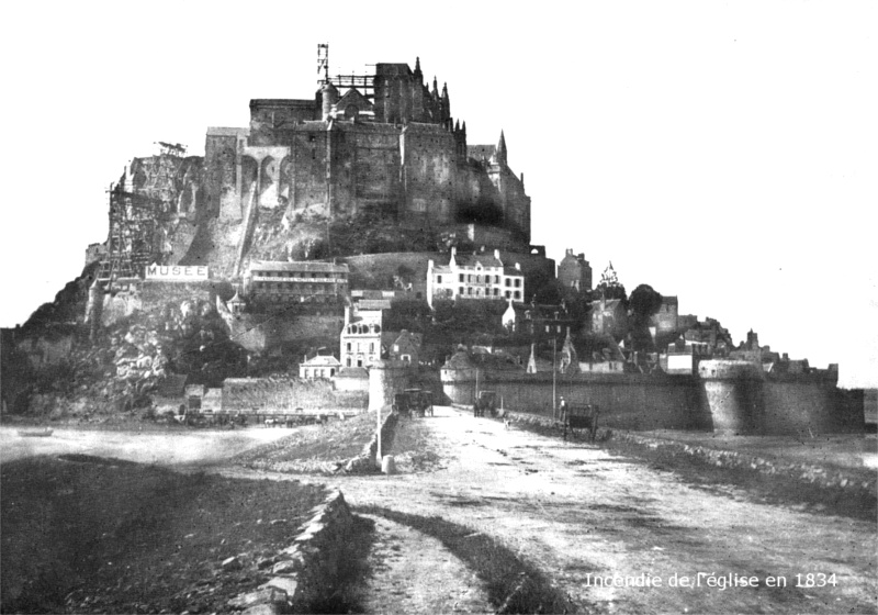 Incendie de l'�glise du Mont-Saint-Michel en 1834.